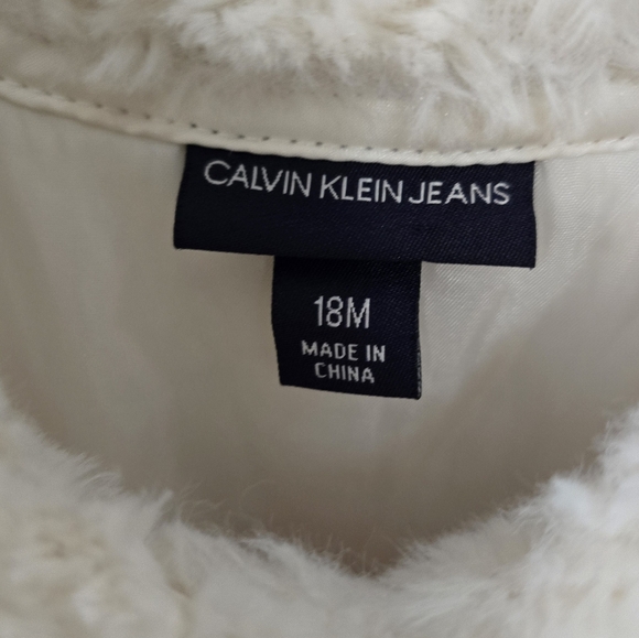 Calvin Klein Jeans White Pea Coat Plush Faux Fur - Picture 6 of 8